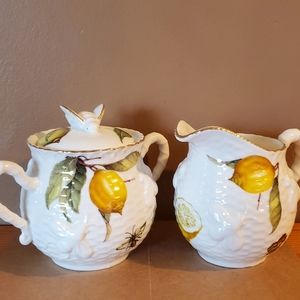 Grace Teaware Lemon Butterfly Bees Creamer & Sugar